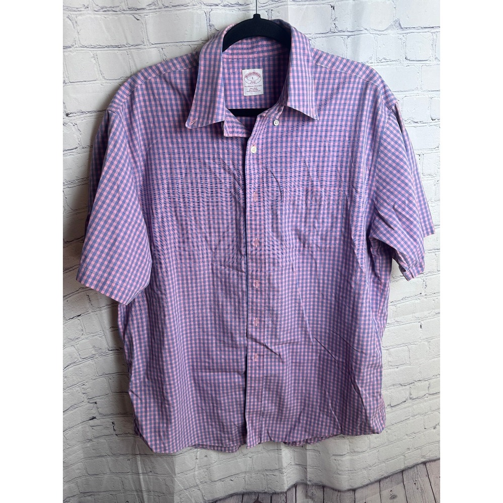 Brooks Brothers 346‎ Gingham Check Non-Iron Short Sleeve Shirt Large
